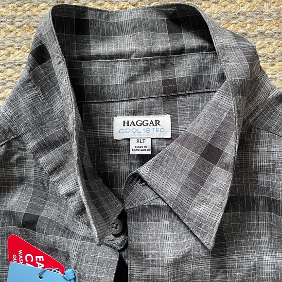 Men’s Haggar Gray Checkered Button Down Tee - Picture 3 of 5